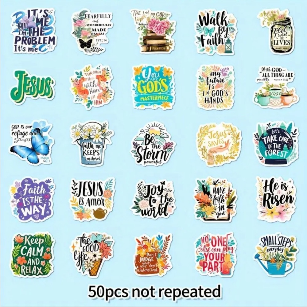 Set of 50 Floral and Butterfly Inspirational Bible Quote Stickers - Picture 6 of 9